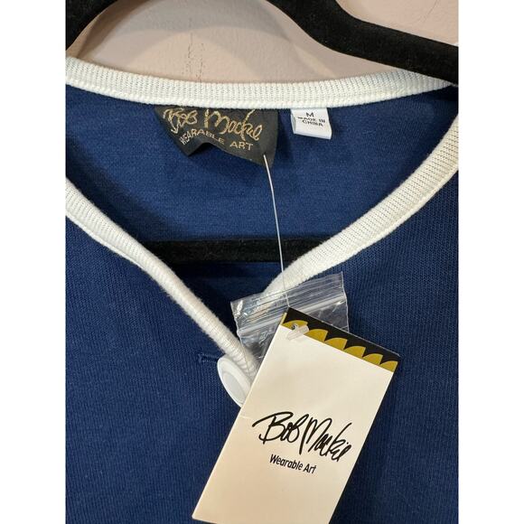 New Bob Mackie Button Cardigan Blue White Size Medium - Picture 7 of 7